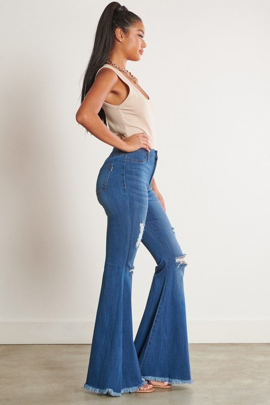 High-Waisted Distressed Flare Jeans