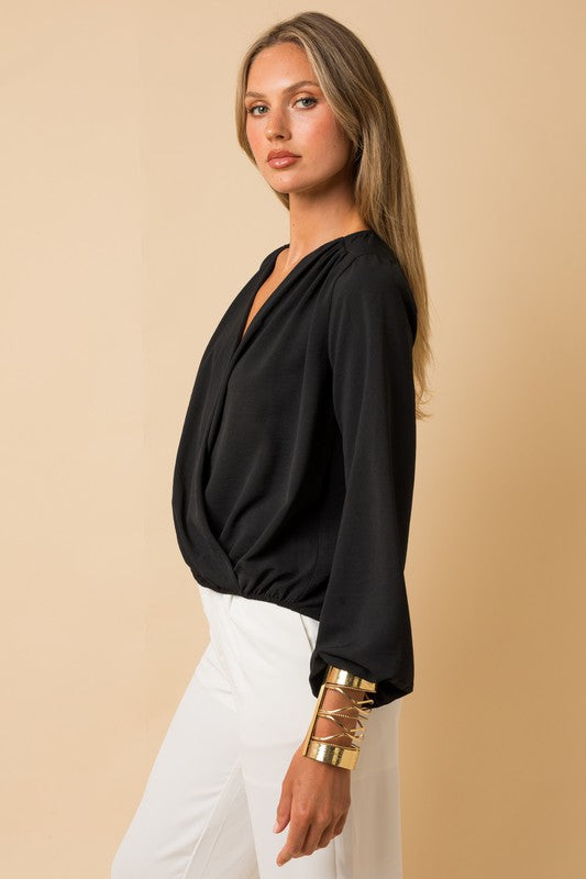 L/S Surplice Shoulder Shirring Top